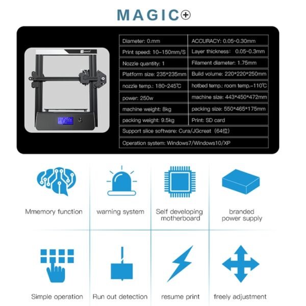 JGAURORA Magic 250W LCD Display Desktop 3D Printer with Knob Control - Image 13