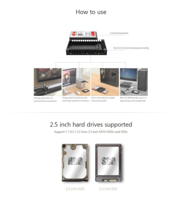 ORICO 1125SS SATA 3.0 Fast Transfer Speed 2.5 to 3.5 inch Hard Drive Caddy / Convertor Enclosure(Black) - Image 7