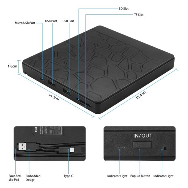 Multi-Functional External DVD Drive USB3.0 CD DVD +/-RW Burner with SD Slot - Image 3