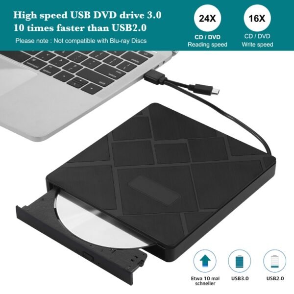 USB 3.0 Type-C DVD Player CD Burner ROM +/-RW Optical Reader Writer - Image 5
