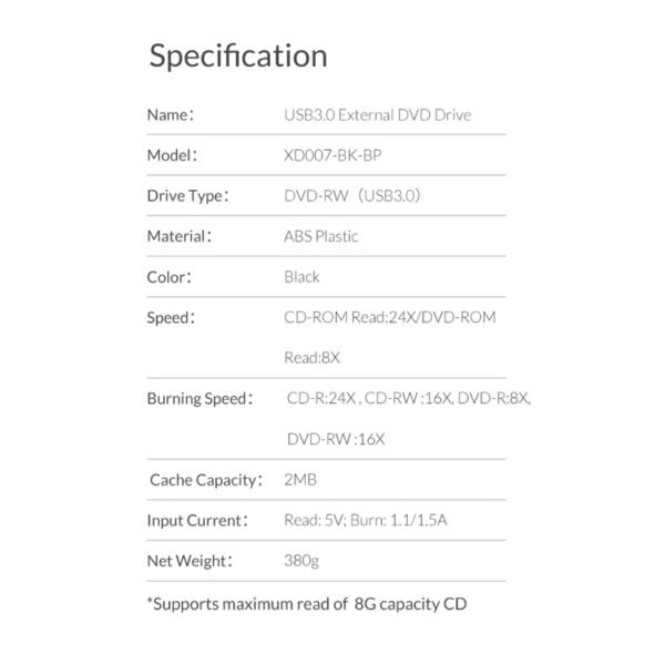 ORICO XD007 USB3.0 External CD Driver - Image 15