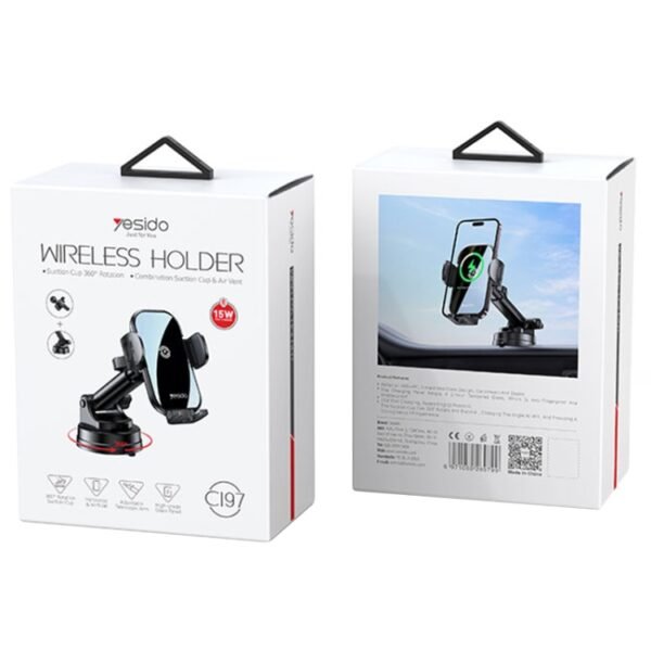 Yesido C197 15W 2 in 1 Suction Cup Type Wireless Charging Car Holder Set, C197 - Image 12