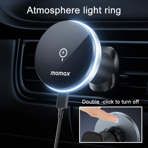 MOMAX CM25B Magnetic Wireless Charger Car Suction Cup Phone Holder - Image 6