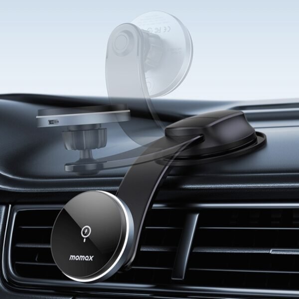 MOMAX CM25B Magnetic Wireless Charger Car Suction Cup Phone Holder - Image 8