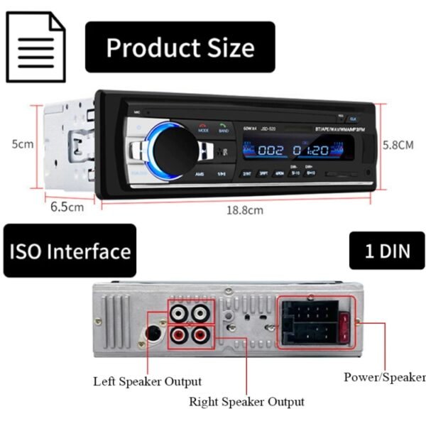 JSD-520 Car Stereo Radio MP3 Audio Player Support Bluetooth Hand-free Calling / FM / USB / SD, EU Plug Version - Image 2