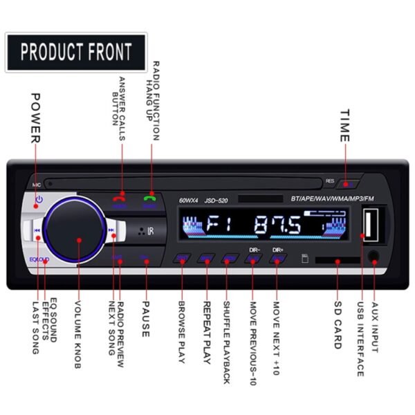 JSD-520 Car Stereo Radio MP3 Audio Player Support Bluetooth Hand-free Calling / FM / USB / SD, EU Plug Version - Image 3