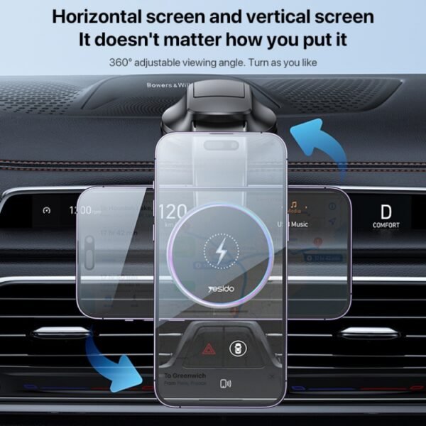 Yesido C292 15W Magnetic Suction Wireless Charging Car Holder - Image 7