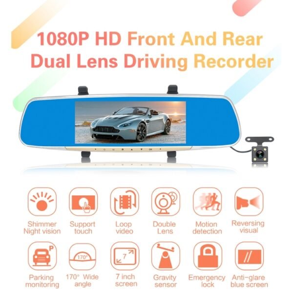 V100 7 inch LCD Touch Screen Rear View Mirror Car Recorder with Separate Camera, 170 Degree Wide Angle Viewing, Support Night Vision / Loop Video / Motion Detection / G-Sensor / TF Card - Image 5