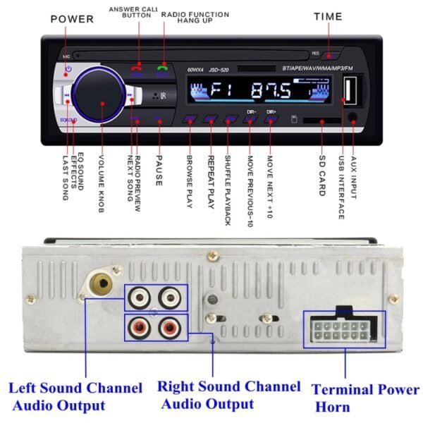 JSD-520 Car Stereo Radio MP3 Audio Player Support Bluetooth Hand-free Calling / FM / USB / SD, Ordinary Version - Image 3