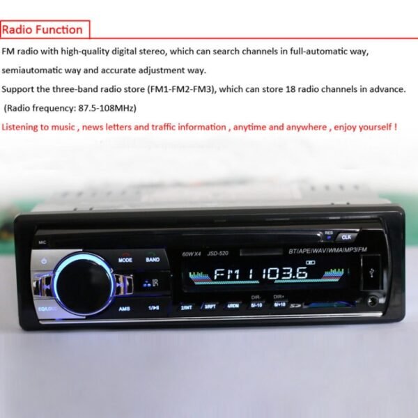 JSD-520 Car Stereo Radio MP3 Audio Player Support Bluetooth Hand-free Calling / FM / USB / SD, Ordinary Version - Image 9