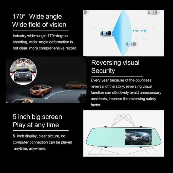 G705 5 inch LCD Touch Screen Rear View Mirror Car Recorder with Separate Camera, 170 Degree Wide Angle Viewing, Support Loop Video / Motion Detection / G-Sensor / TF Card - Image 13