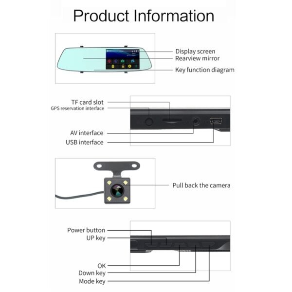 G705 5 inch LCD Touch Screen Rear View Mirror Car Recorder with Separate Camera, 170 Degree Wide Angle Viewing, Support Loop Video / Motion Detection / G-Sensor / TF Card - Image 5