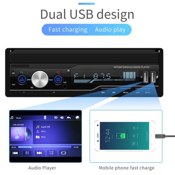 T100 7 inch HD Universal Car Radio Receiver MP5 Player, Support FM & AM & RDS & Bluetooth & Phone Link with Remote Control - Image 13