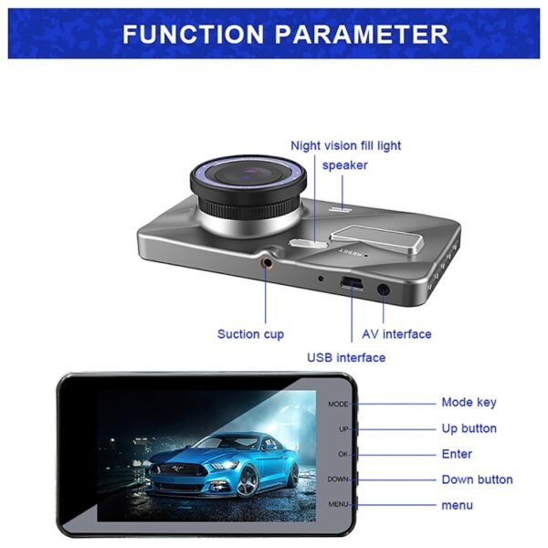 J20-1 2.5D 4 inch 170 Degrees Wide Angle Full HD 1080P Video Car DVR, Support TF Card / Motion Detection / Loop Recording - Image 3