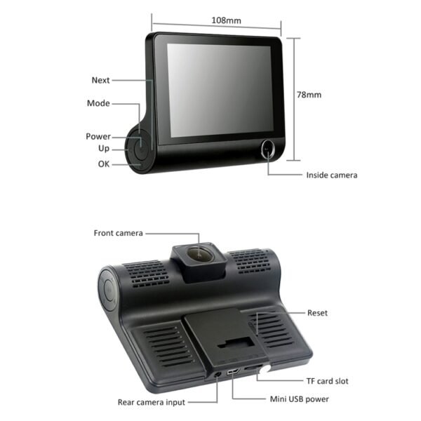 4.0 inch IPS Screen 5.0 Mega Pixels 170 Degrees Wide Angle Full HD 1080P 3 Channels Video Car DVR, Support Night Vision Fill Light / Reversing Visual / TF Card(32GB Max) / G-sensor / Motion Detection - Image 10