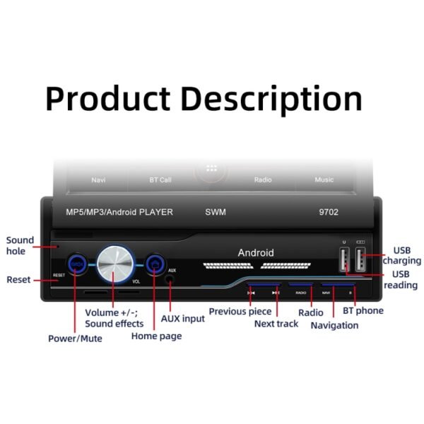 SWM 9702 Car HD 7 inch Android Radio Receiver MP5 Player, Support FM & Bluetooth & GPS & WiFi - Image 19