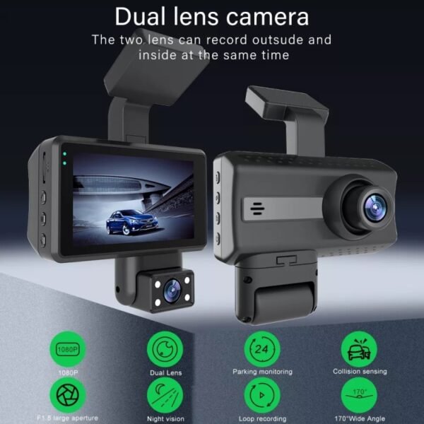 Front and Inner Dual Camera HD Infrared Night Vision Car Dash Cam Driving Recorder - Image 4