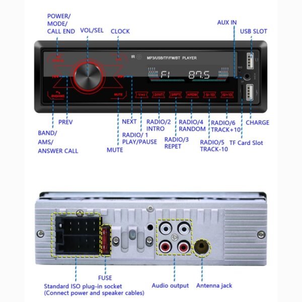 M10 12V Car Radio Receiver MP3 Player, Support Bluetooth Hand-free Calling / FM / USB / SD Card - Image 13