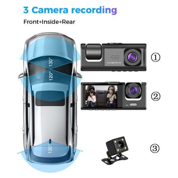 A1 3-lens Video HD Night Vision Car Driving Recorder, with Rear View Camera - Image 4