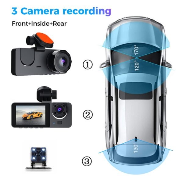 A2 Triple Lens Car Dash Camera Driving Recorder, A2 (Black) - Image 3