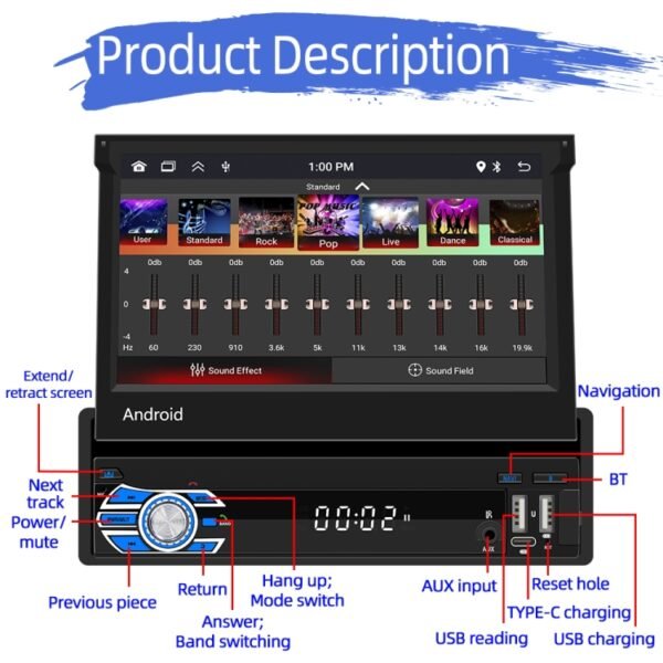HD 7 inch Single Din Car Android Player GPS Navigation Bluetooth Touch Stereo Radio, Support Mirror Link & FM & WIFI - Image 17
