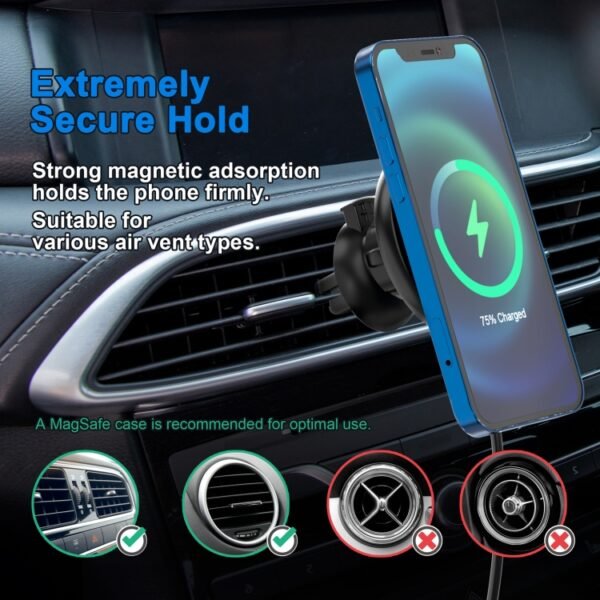 Mriowiz M-2002W 15W 360-degree Rotating MagSafe Magnetic Car Wireless Charger for iPhone 12 Series, with USB + USB-C / Type-C Data Cable, Cable Length: 1m - Image 4
