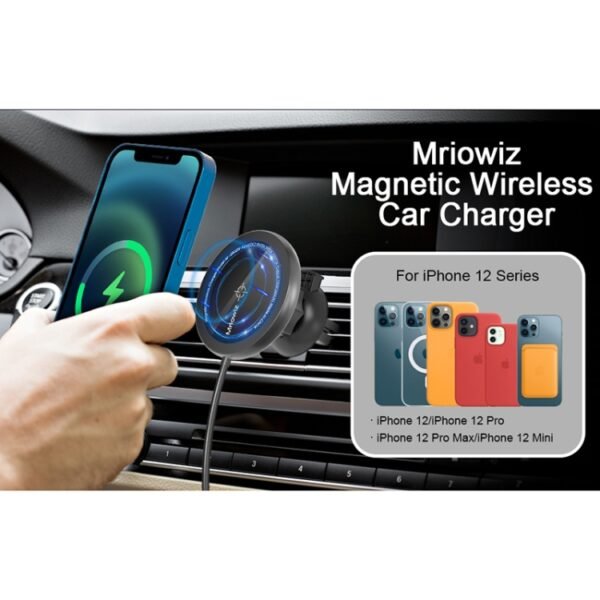 Mriowiz M-2002W 15W 360-degree Rotating MagSafe Magnetic Car Wireless Charger for iPhone 12 Series, with USB + USB-C / Type-C Data Cable, Cable Length: 1m - Image 5