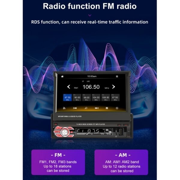9601C HD 7 inch Manually Retractable Screen Car MP5 Player GPS Navigation Bluetooth Radio, Support Mirror Link & FM & TF Card & USB - Image 3