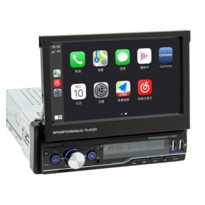 T100C 7 inch Manually Retractable Screen Car MP5 Player Radio, Support Mirror Link & FM & TF Card & USB & Bluetooth Hand-free Calling & Reversing Trajectory System & CayPlay Connection