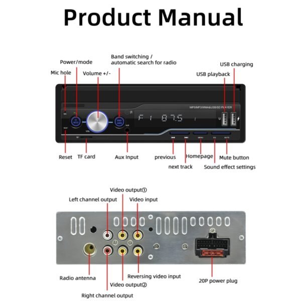 T100C 7 inch Manually Retractable Screen Car MP5 Player Radio, Support Mirror Link & FM & TF Card & USB & Bluetooth Hand-free Calling & Reversing Trajectory System & CayPlay Connection - Image 9