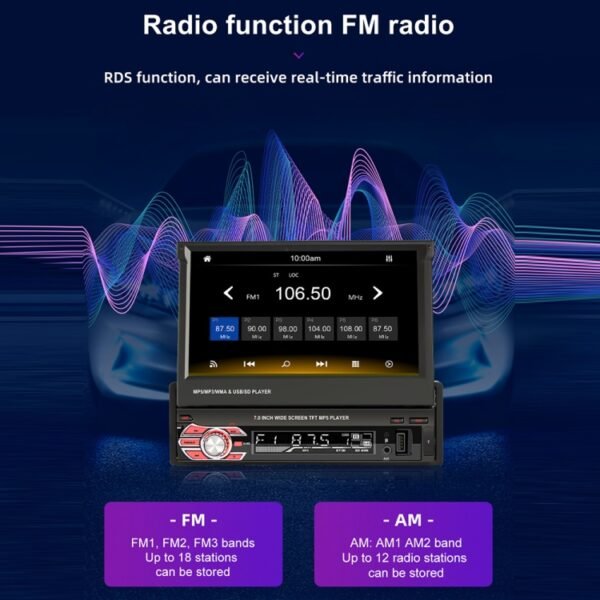 9601C HD 7 inch Universal Car Manually Retractable Screen MP5 Player with Carplay, Support FM & Bluetooth & TF Card - Image 3
