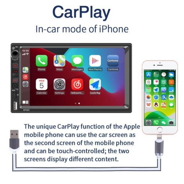 B700C HD 7 inch Universal Car MP5 Player with Wired Carplay, Support FM & Bluetooth & TF Card - Image 3
