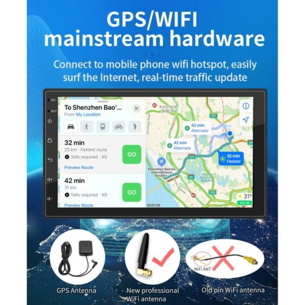 S-072A 7 inch IPS Screen Car Android Player GPS Navigation Bluetooth Touch Radio, Support Mirror Link & FM & WIFI & Steering Wheel Control - Image 3