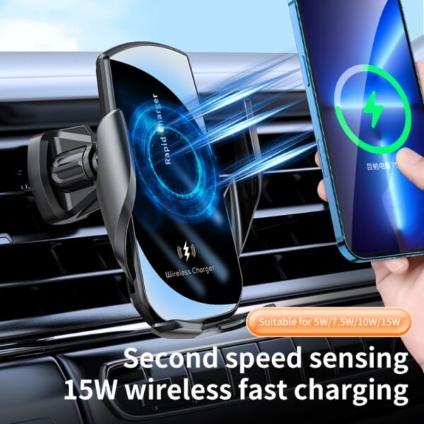 V5 15W Smart Induction Wireless Charger Car Phone Holder, V5 15W Black - Image 4