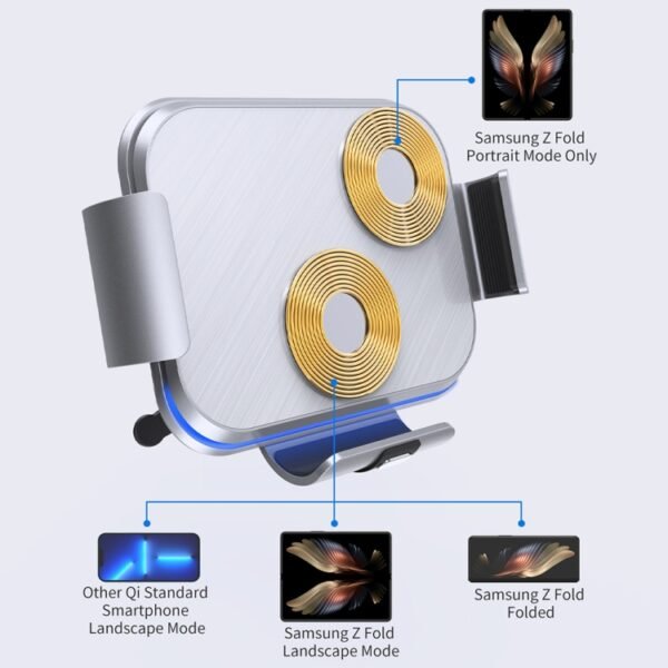S8 Dual Coil Car Phone Holder Wireless Charger, S8 - Image 4