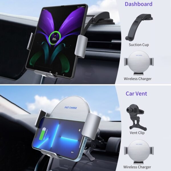 Dual Coil Car Phone Holder Wireless Charger, S9, S11 - Image 7