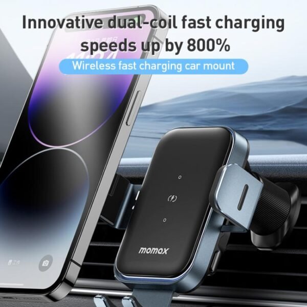 MOMAX CM26E Q Mount Smart6 15W Dual Coil Induction Wireless Fast Charging Car Holder, CM26E - Image 2