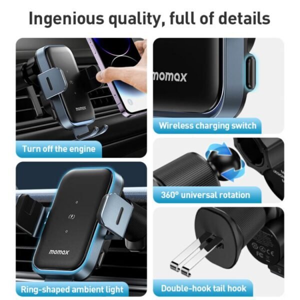 MOMAX CM26E Q Mount Smart6 15W Dual Coil Induction Wireless Fast Charging Car Holder, CM26E - Image 8
