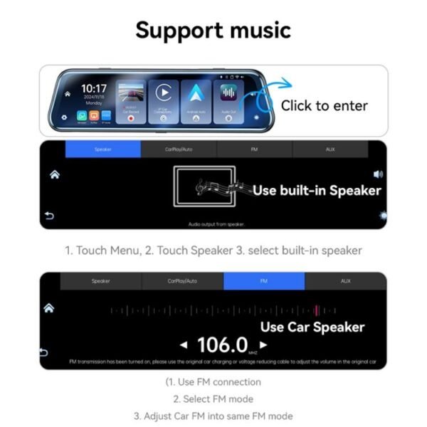 Yesido KM24 9.66 inch HD Image Reversing Assist CarPlay Streaming Rearview Mirror Dash Cam, KM24 - Image 11