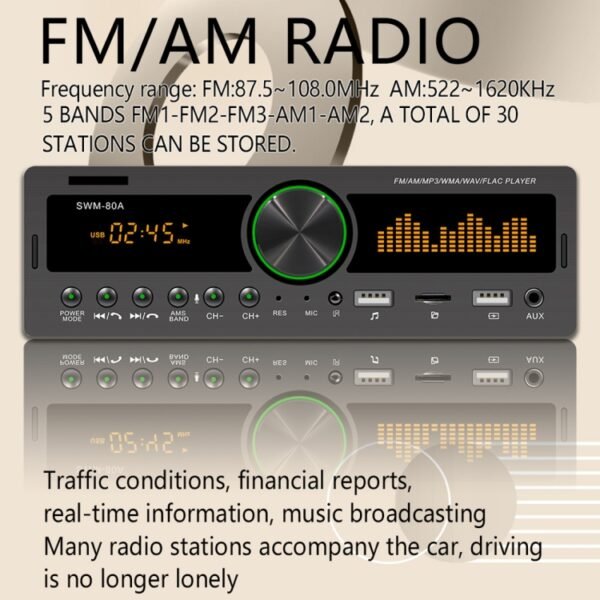 SWM-80A DC12V Car MP3 Support FM / AM & Bluetooth & Mobile Phone Voice Assistant - Image 7
