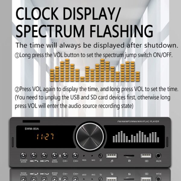 SWM-80A DC12V Car MP3 Support FM / AM & Bluetooth & Mobile Phone Voice Assistant - Image 10