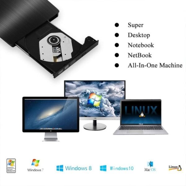 Brushed Texture USB 3.0 POP-UP Mobile External DVD-Rw DVD / CD Rewritable Drive External ODD & HDD Device - Image 9