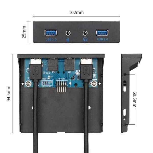 2 Ports + HD-AUDIO USB 3.0 Front Panel Data Hub - Image 4