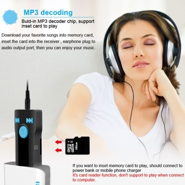 BC07 Mini Brushed Texture USB Bluetooth Receiver MP3 Player SD/TF Card Reader with Microphone & Audio Cable, Support Handsfree & AUX Output & 32GB Micro SD / TF Card & Two-sided USB Port Connecting - Image 11