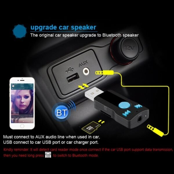 BC07 Mini Brushed Texture USB Bluetooth Receiver MP3 Player SD/TF Card Reader with Microphone & Audio Cable, Support Handsfree & AUX Output & 32GB Micro SD / TF Card & Two-sided USB Port Connecting - Image 12