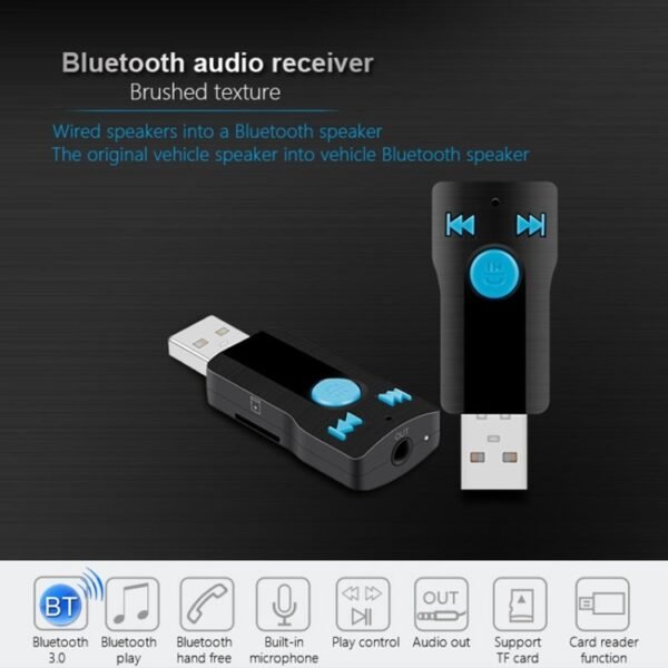BC07 Mini Brushed Texture USB Bluetooth Receiver MP3 Player SD/TF Card Reader with Microphone & Audio Cable, Support Handsfree & AUX Output & 32GB Micro SD / TF Card & Two-sided USB Port Connecting - Image 7