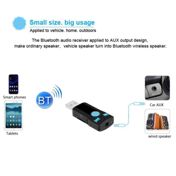 BC07 Mini Brushed Texture USB Bluetooth Receiver MP3 Player SD/TF Card Reader with Microphone & Audio Cable, Support Handsfree & AUX Output & 32GB Micro SD / TF Card & Two-sided USB Port Connecting - Image 8