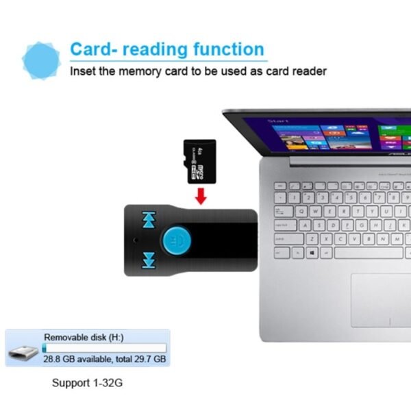 BC07 Mini Brushed Texture USB Bluetooth Receiver MP3 Player SD/TF Card Reader with Microphone & Audio Cable, Support Handsfree & AUX Output & 32GB Micro SD / TF Card & Two-sided USB Port Connecting - Image 10