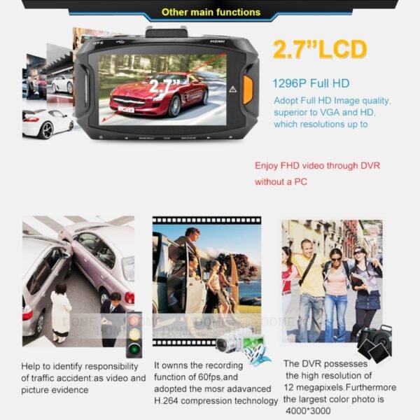 GS90C Car DVR Camera 2.7 inch LCD Screen HD 2304 x 1296P 170 Degree Wide Angle Viewing, Support Motion Detection / TF Card / G-Sensor / HDMI, GS90C - Image 14