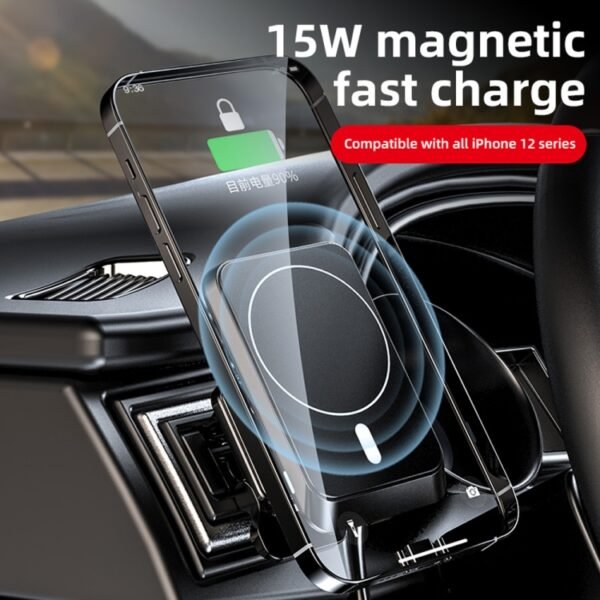 W-987 Magnetic Suction 15W Wireless Charger Car Air Outlet Bracket for iPhone 12 Series and other Smart Phones, W-987 - Image 3